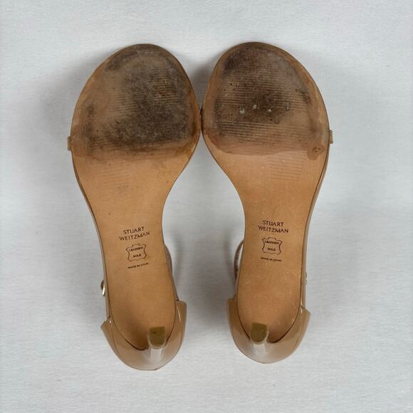 Stuart Weitzman Nudistsong Stiletto Ankle Wrap patent Leather Heels 8.5 Nude - Picture 7 of 12